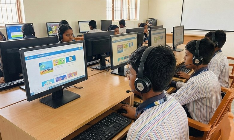 Bright and spacious classroom with ergonomic furniture at Mass International School