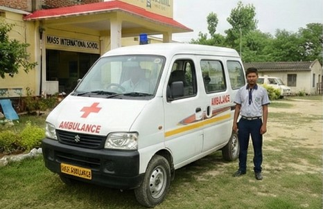 School ambulance vehicle ready for emergency transport